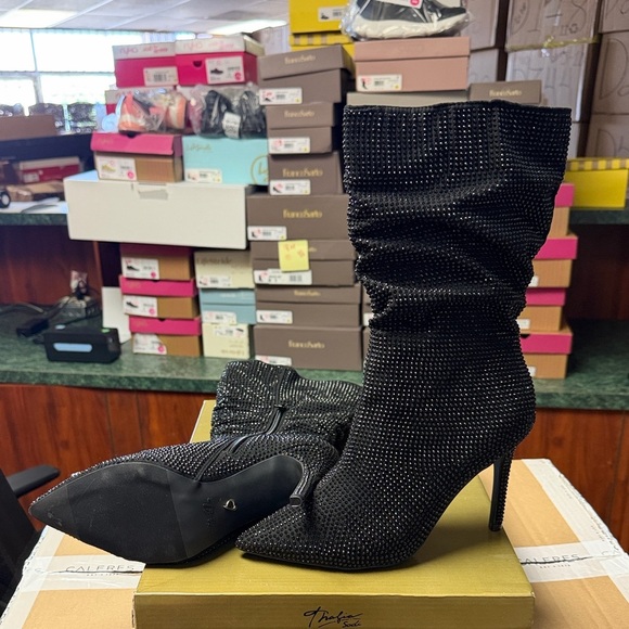 Thalia Sodi Shoes - Thalia Sodi Black Crystal-Studded Slouchy Stiletto Boots